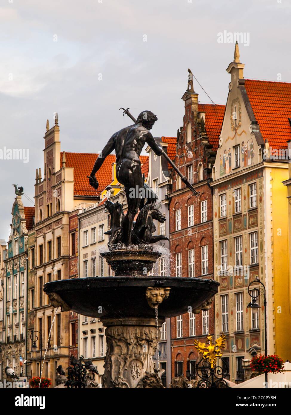 Bronze statue of Neptune, the Roman God of the sea, in Old Town of