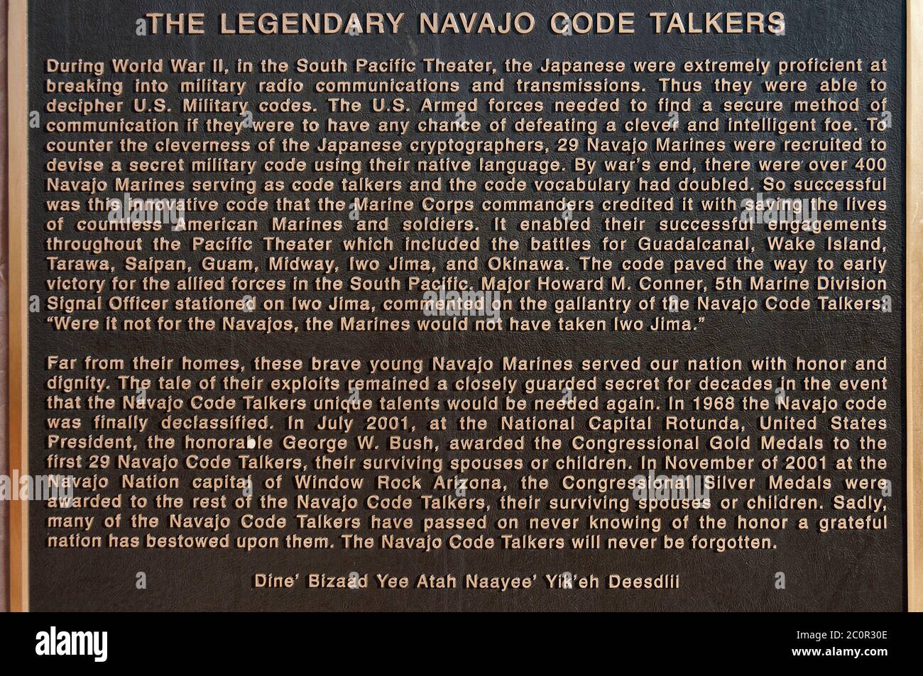 Sign at Navajo Code Talker monument at Tribal Park & Veteran's Memorial