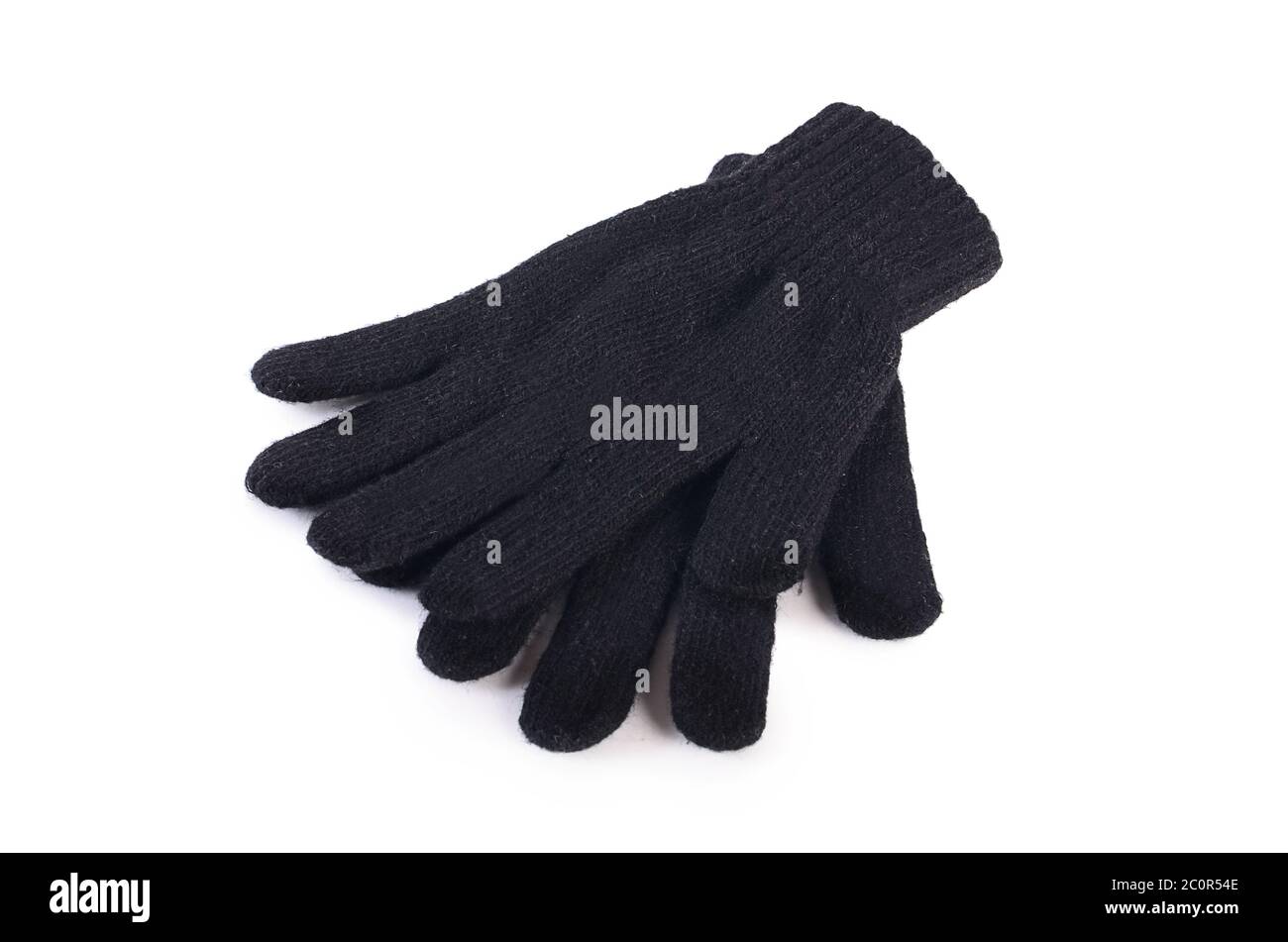 Black woolen gloves isolated on white Stock Photo