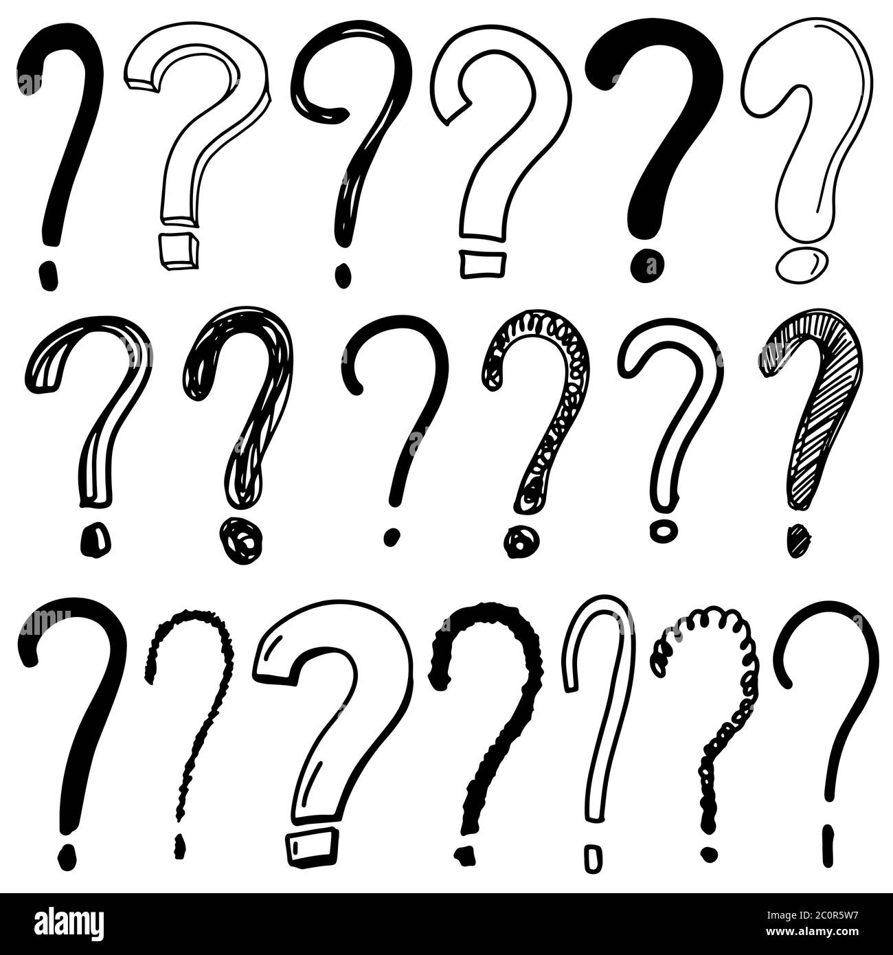 Hand drawn doodle questions marks set. Ink question isolated on white background. Vector illustration Stock Vector