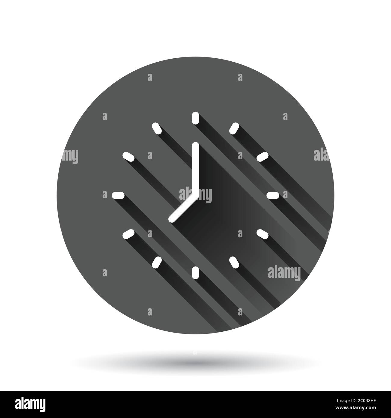 Clock icon in flat style. Watch vector illustration on black round ...
