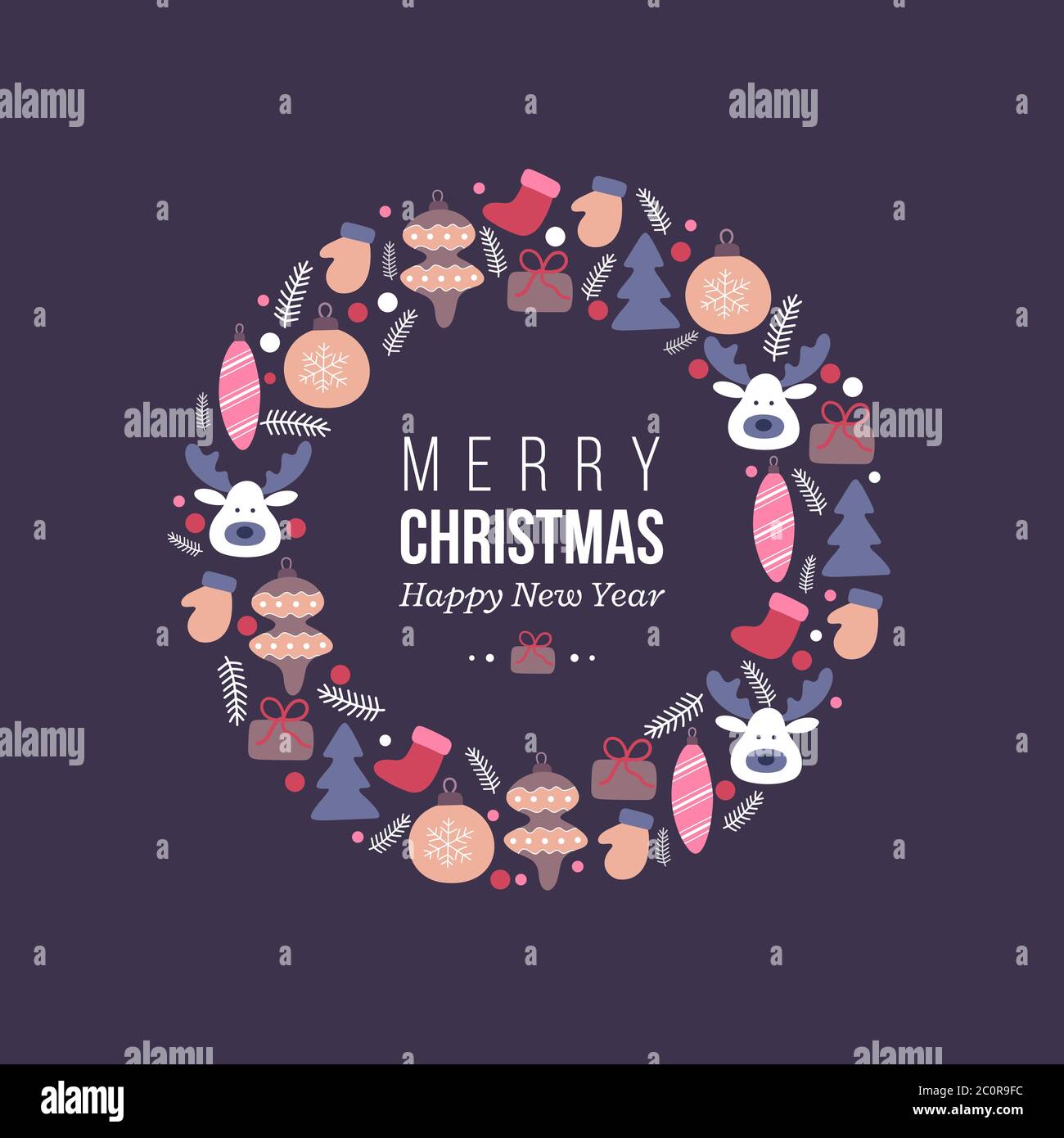 Christmas holiday wreath with doodles elementsю Stock Vector