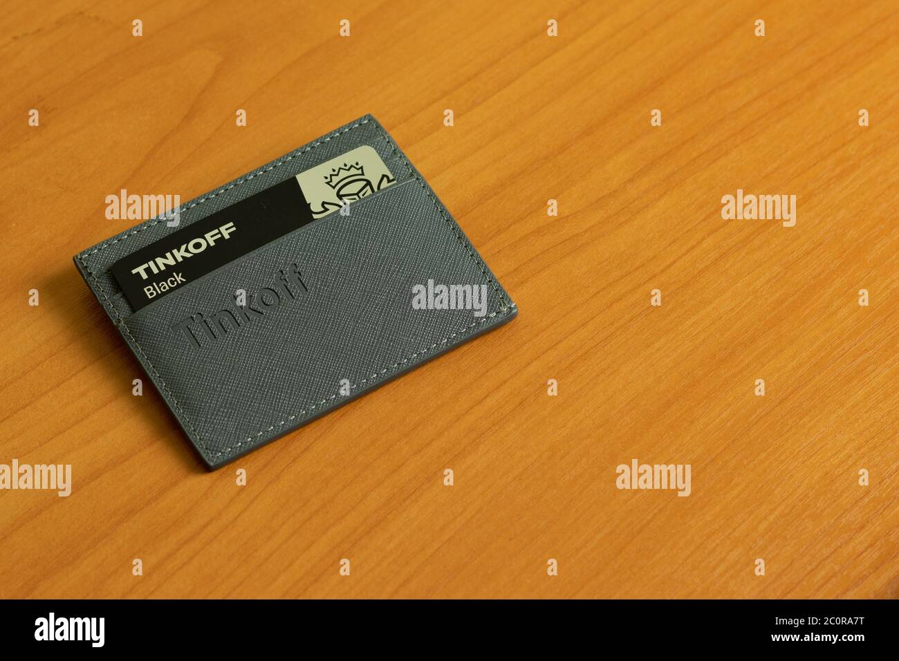 Los Angeles, California, USA - 1 June 2020: Tinkoff Black Debit Card top view. Tinkoff bank, Illustrative Editorial. Stock Photo