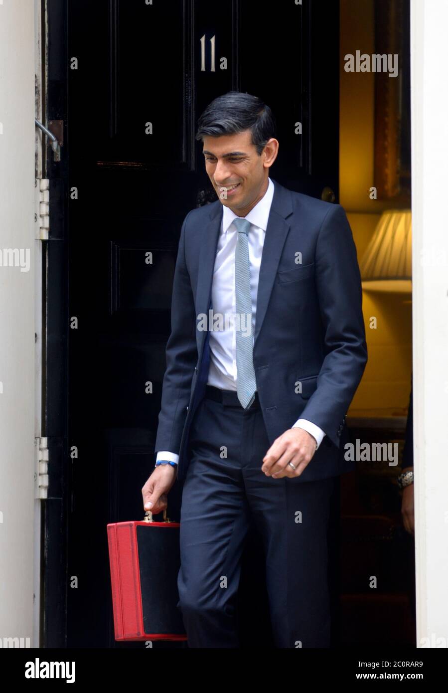 Rishy Sunak, Chancellor of the Exchequer, leaving 11 Downing Street before delivering his first Budget, 11th March 2020 Stock Photo