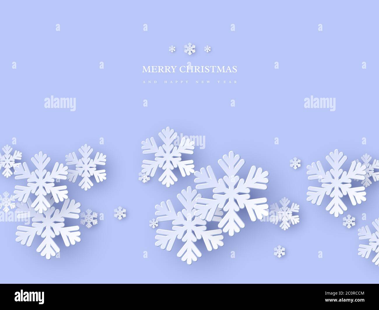 Christmas holiday design with paper cut style snowflakes. Blue ...