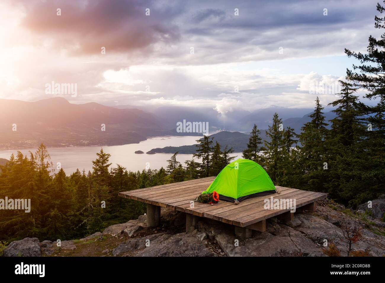 Camping Tent on top of a Mountain with Canadian Nature Landscape Stock ...