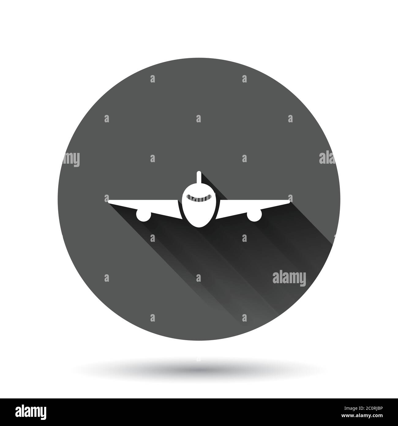 Plane icon in flat style. Airplane vector illustration on black round ...