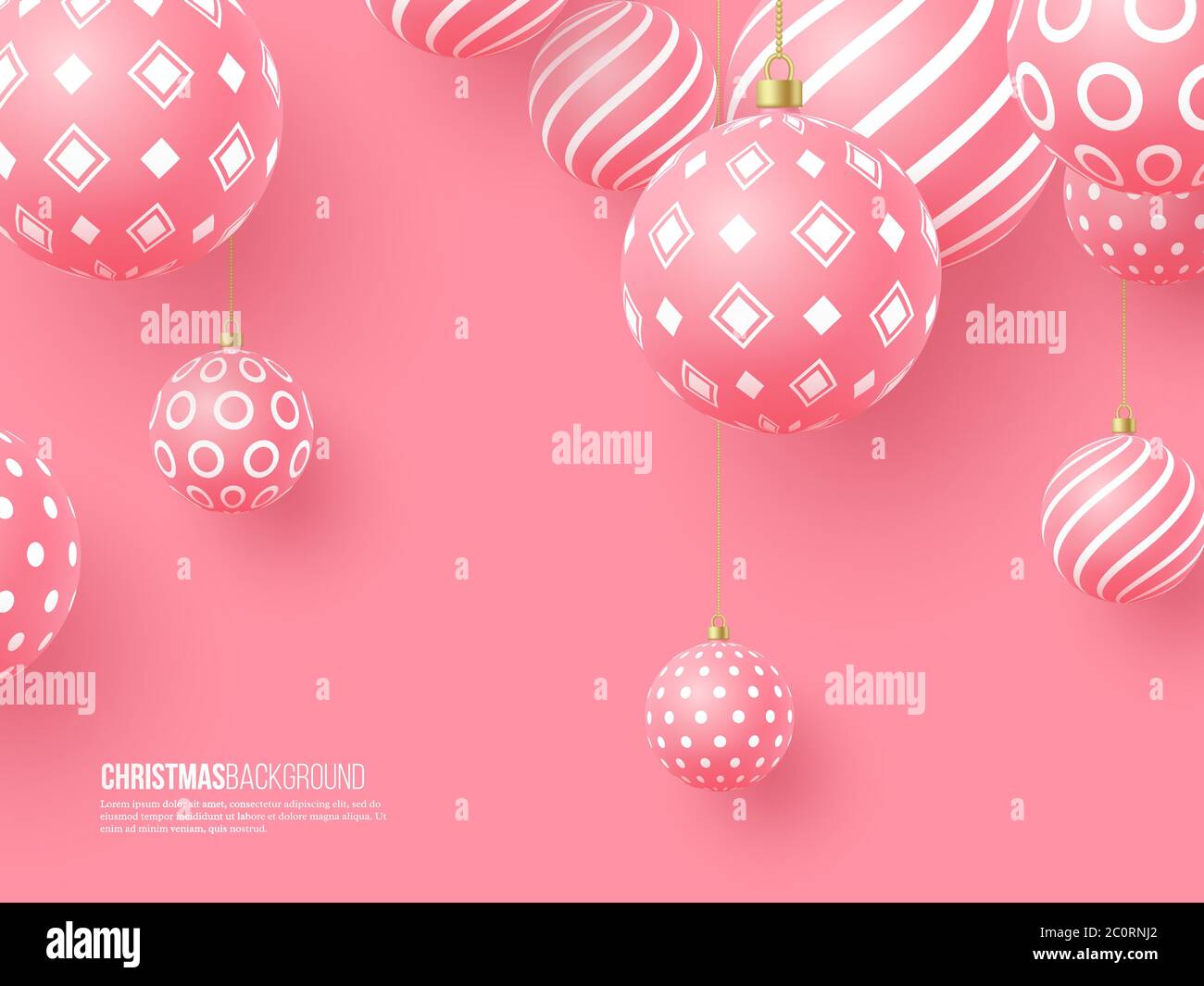 Christmas pink background with balls. Stock Vector
