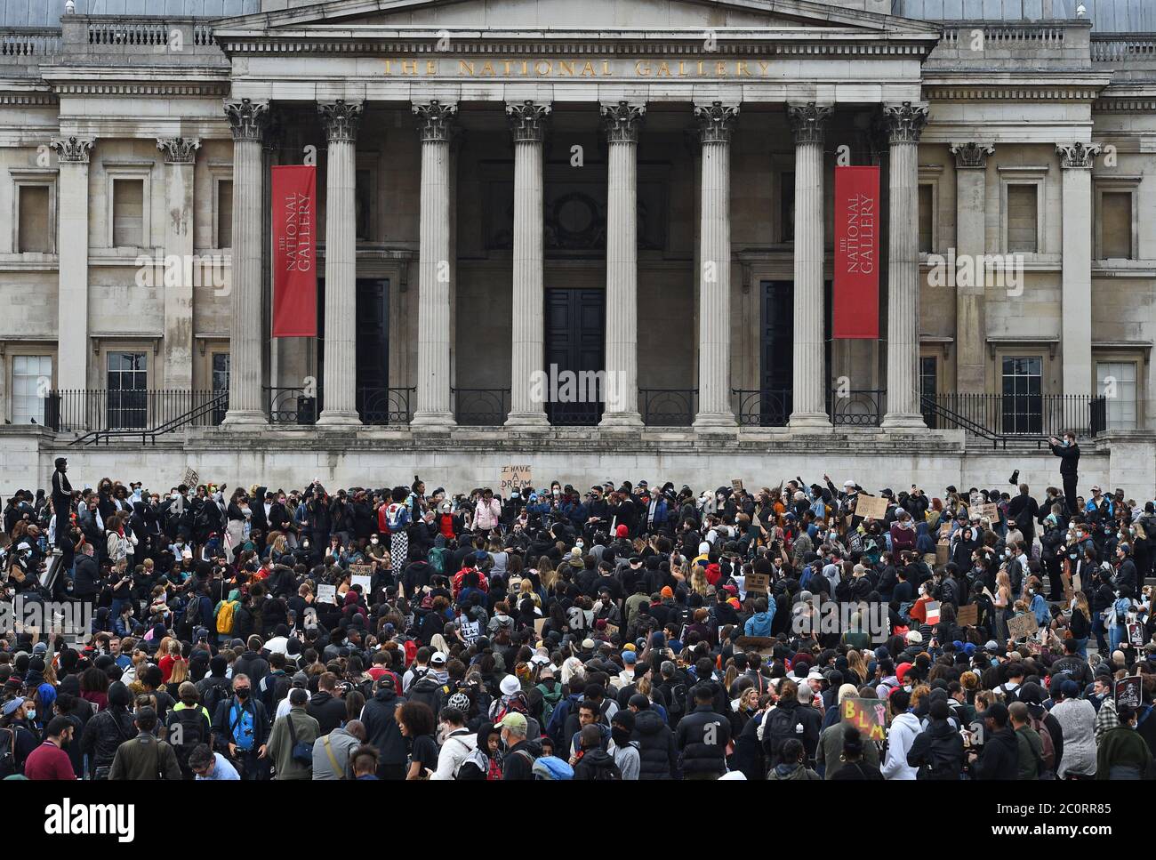 People participate in a Black Lives Matter protest rally in Trafalgar Square, London. Stock Photo
