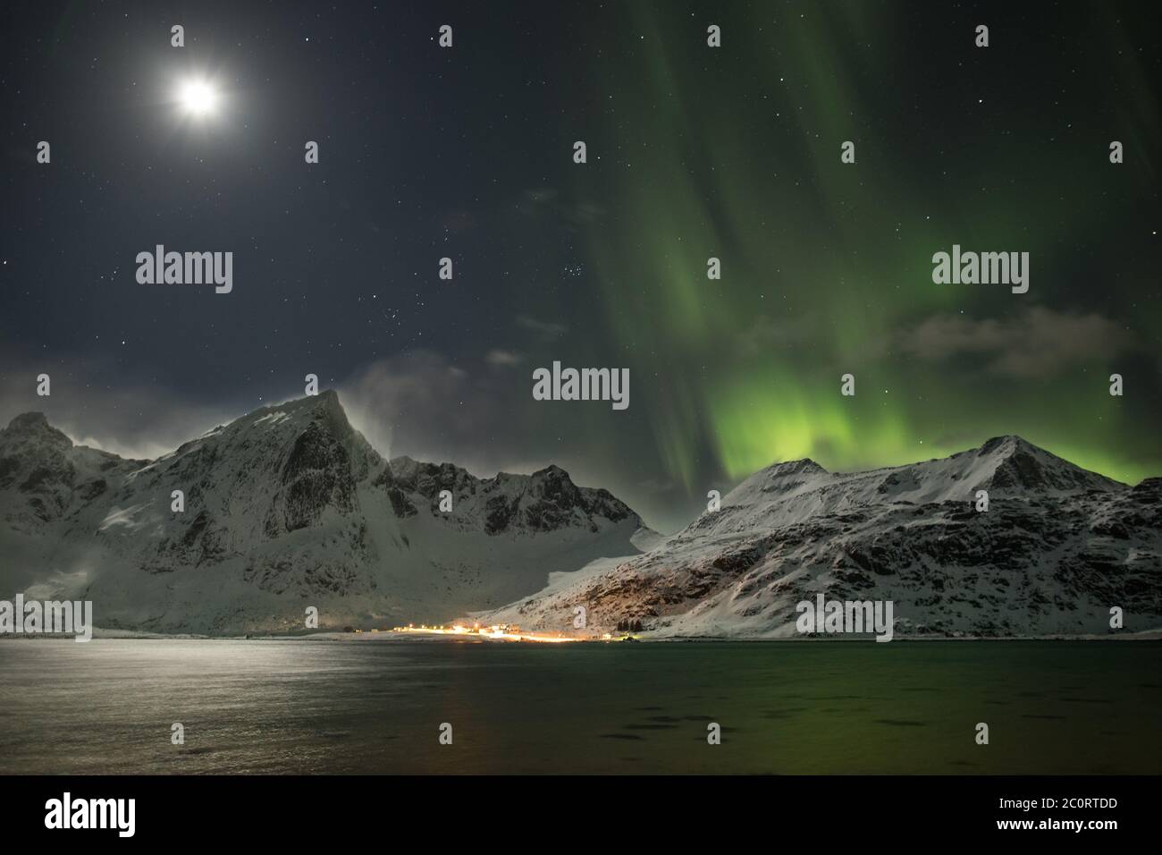 Stunning northern lights over the full moon Stock Photo Alamy