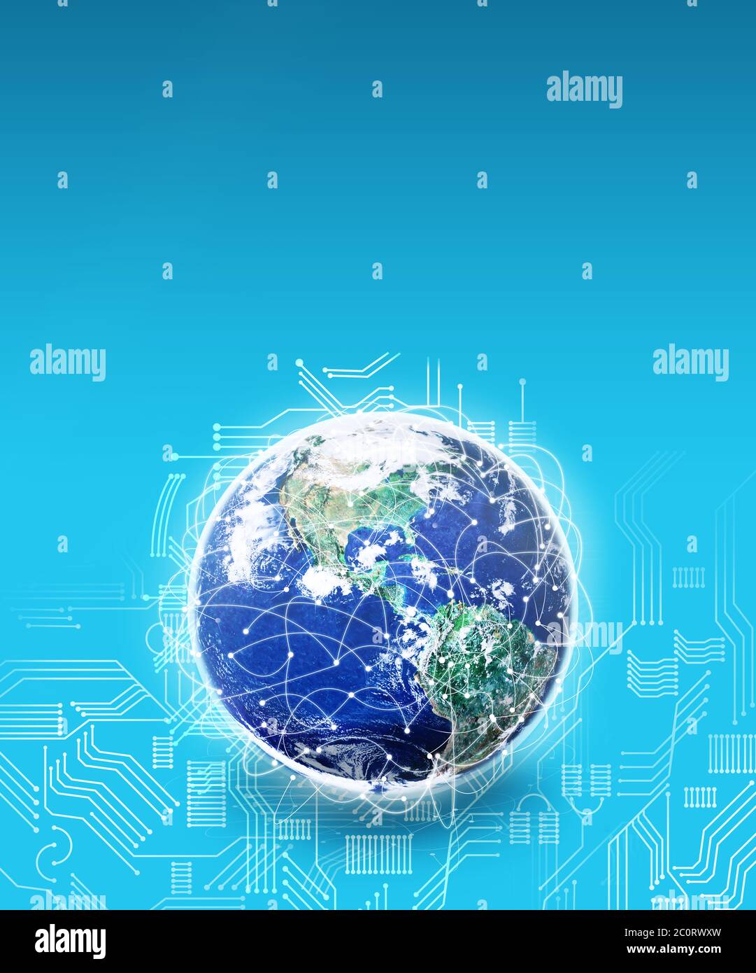 Earth with a lot of Connection Lines and PCB line board, Busy World and AI Concept, Elements of this image furnished by NASA Stock Photo