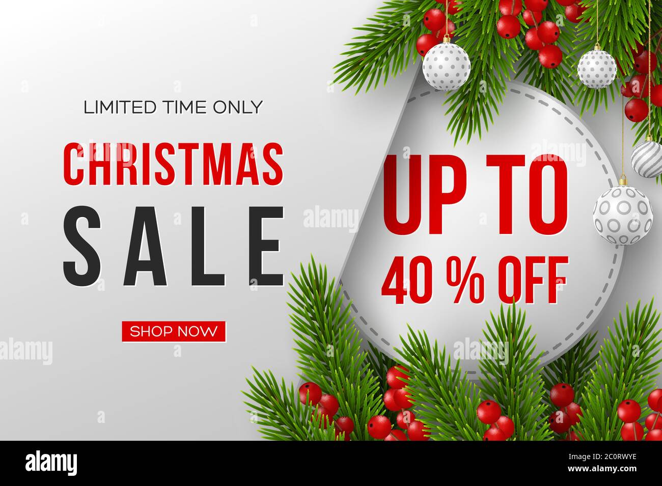 Christmas sale banner with decorative elements. Stock Vector