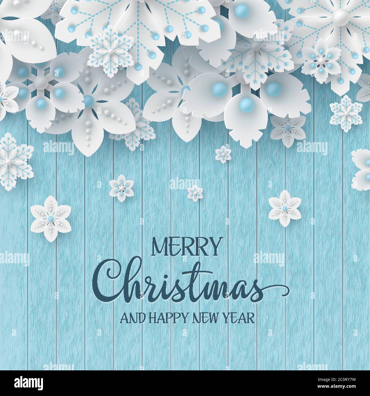 Christmas background with 3d decorative snowflakes Stock Vector