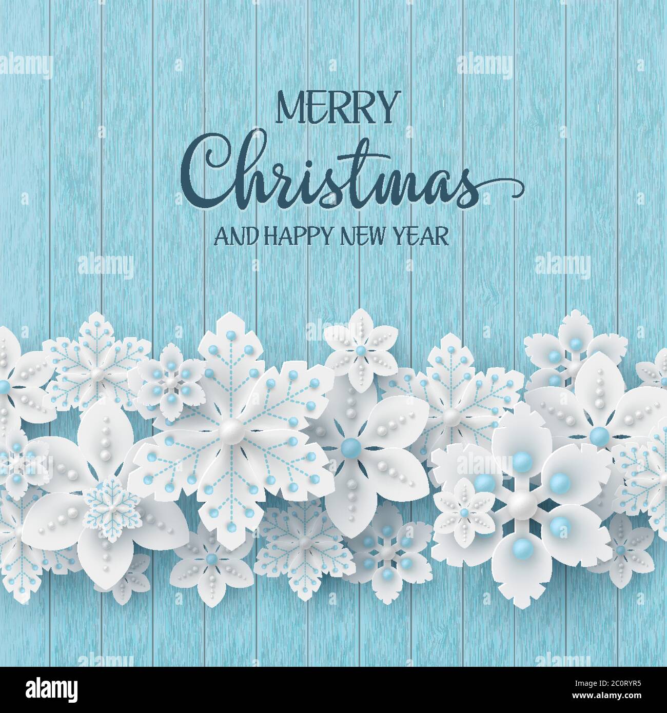 Christmas background with 3d decorative snowflakes Stock Vector