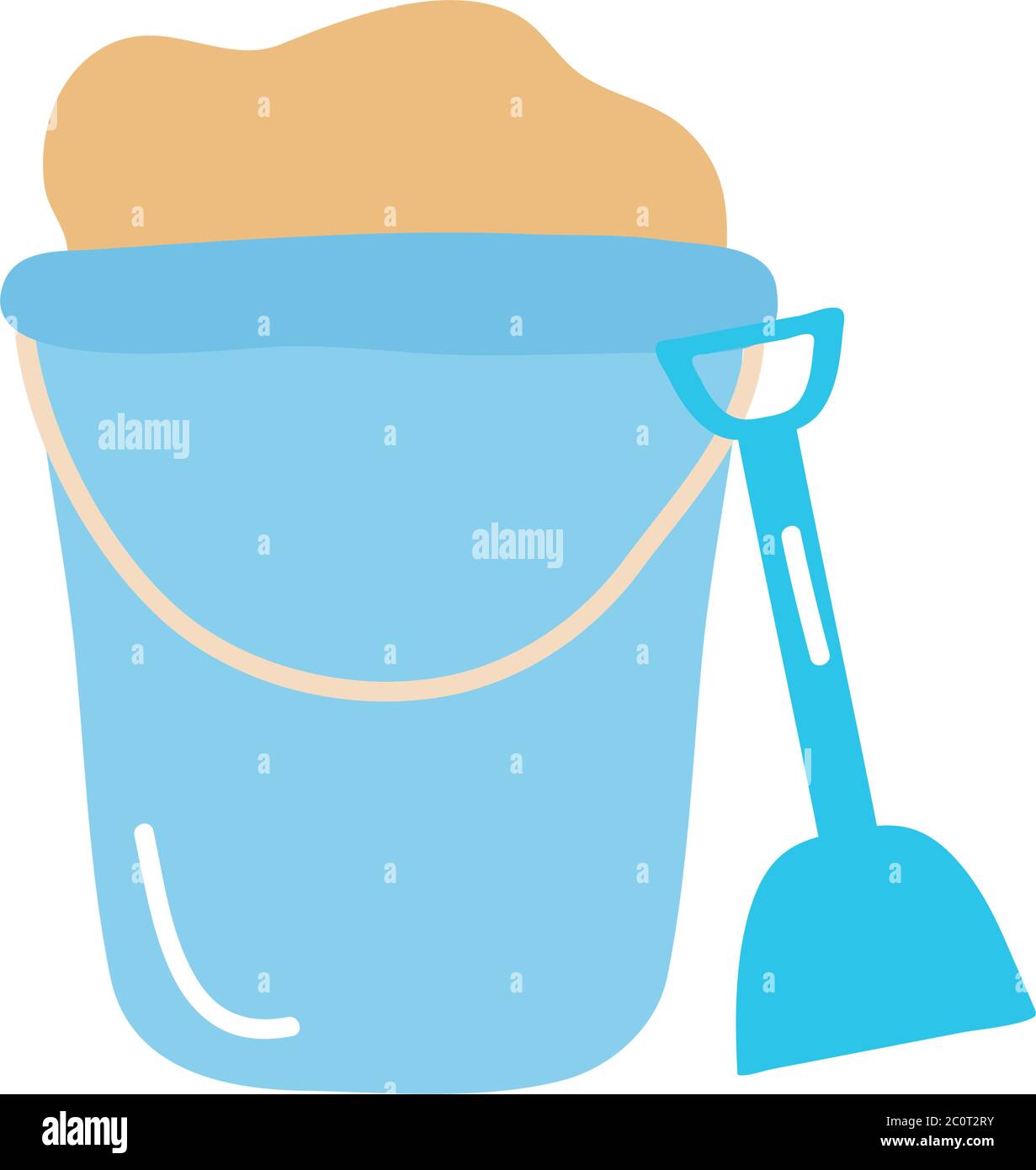 summer concept, bucket with sand and shovel over white background, flat style, vector illustration Stock Vector