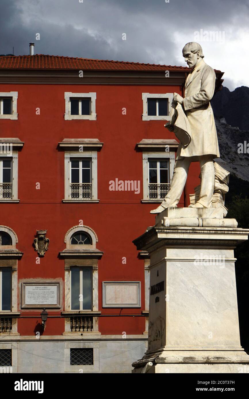 Marble sculpture in Piazza Antonio Gramsci Stock Photo