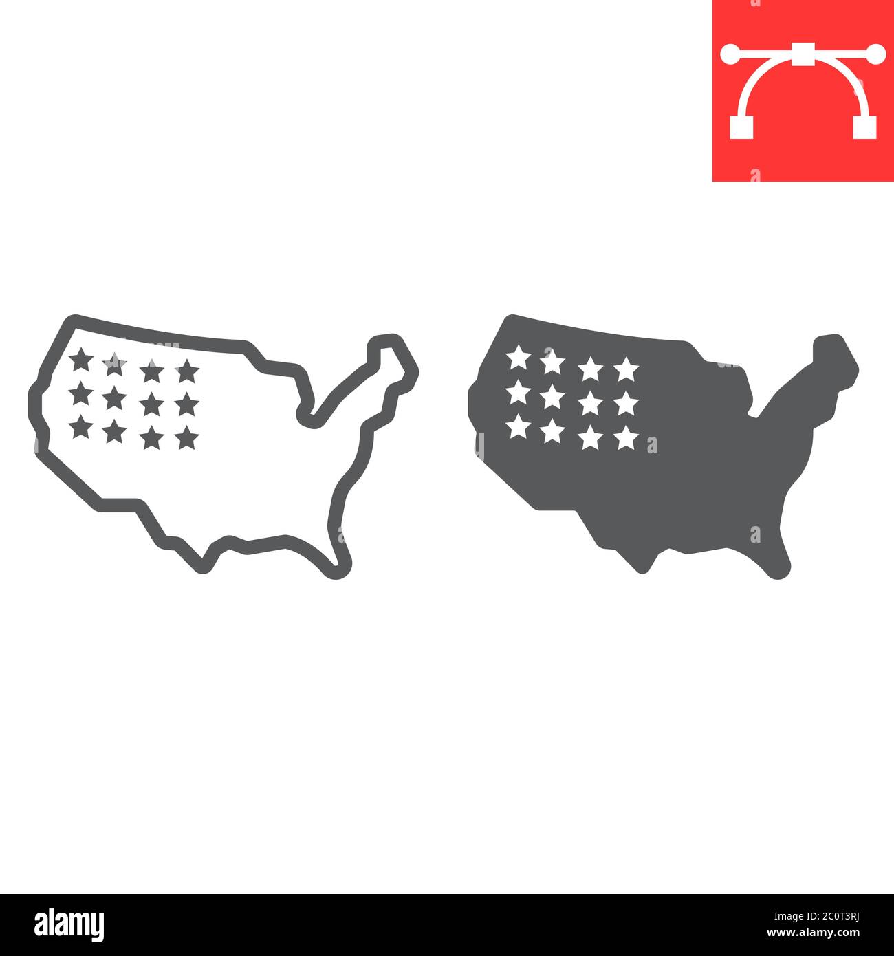 USA map line and glyph icon, america and country, map of usa sign ...