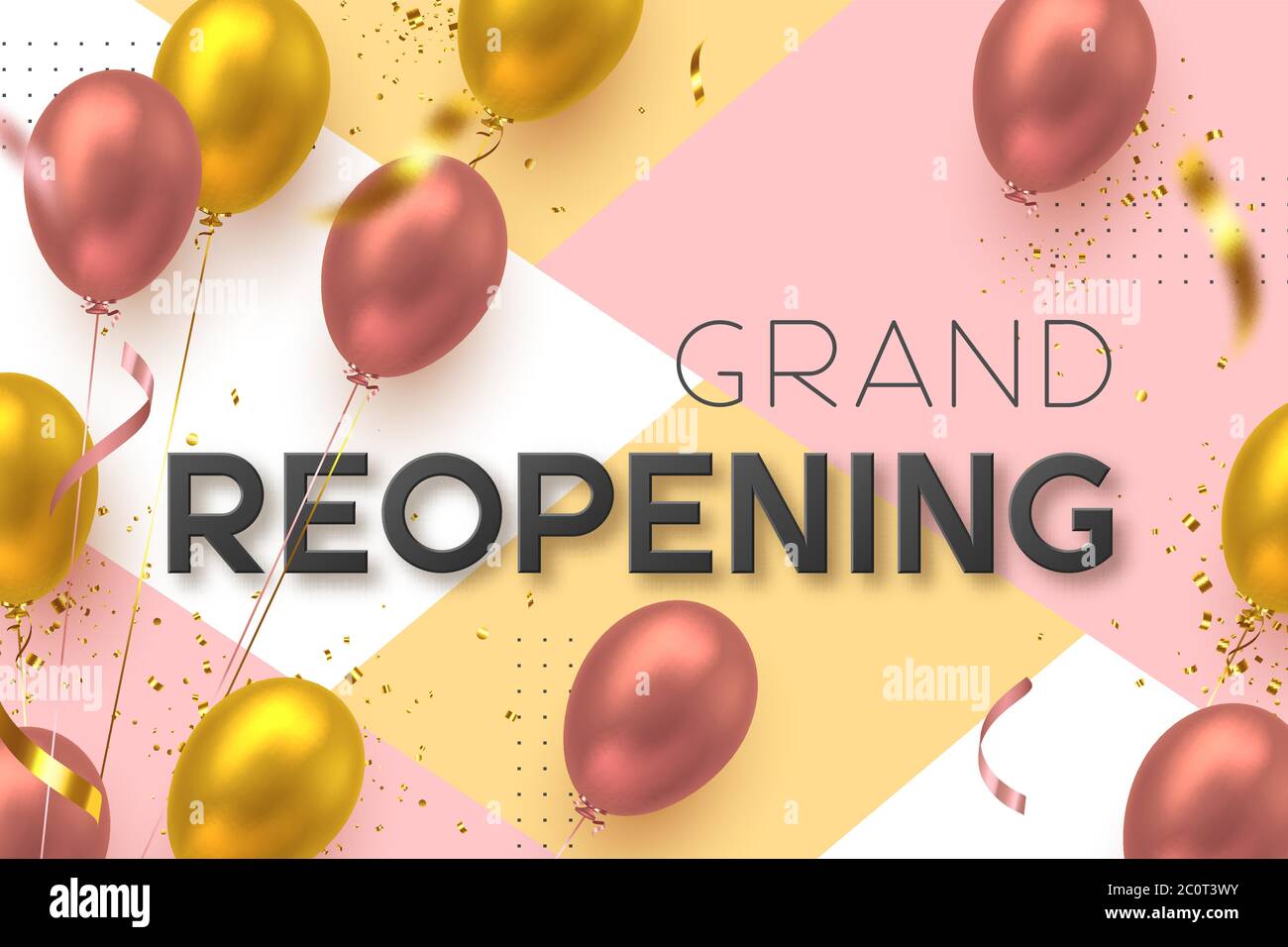 Grand Opening Ceremony Banner With Golden Confetti Royalty Free