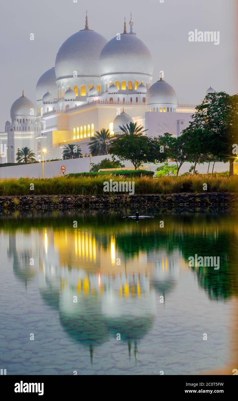 sheikh zayed grand mosque during coronavirus outbreak, oriental decoration in abu dhabi grand mosque, middle east Stock Photo