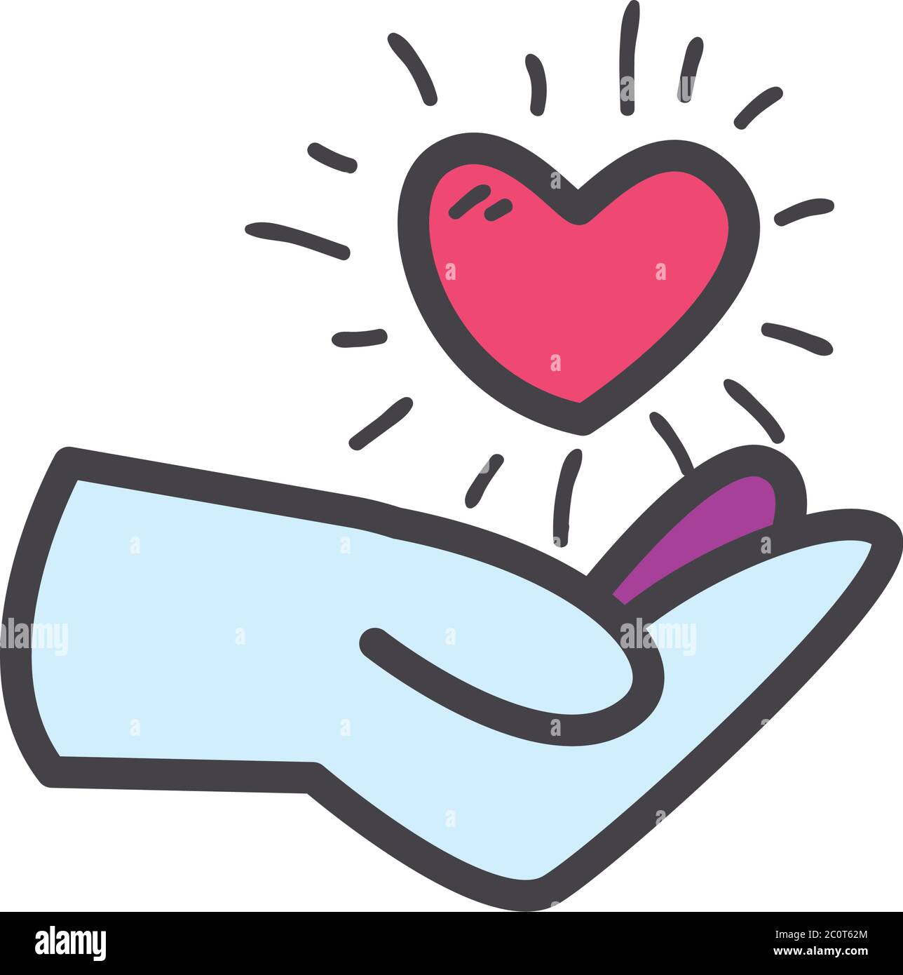 Hand with heart line and fill style icon design of love passion and ...