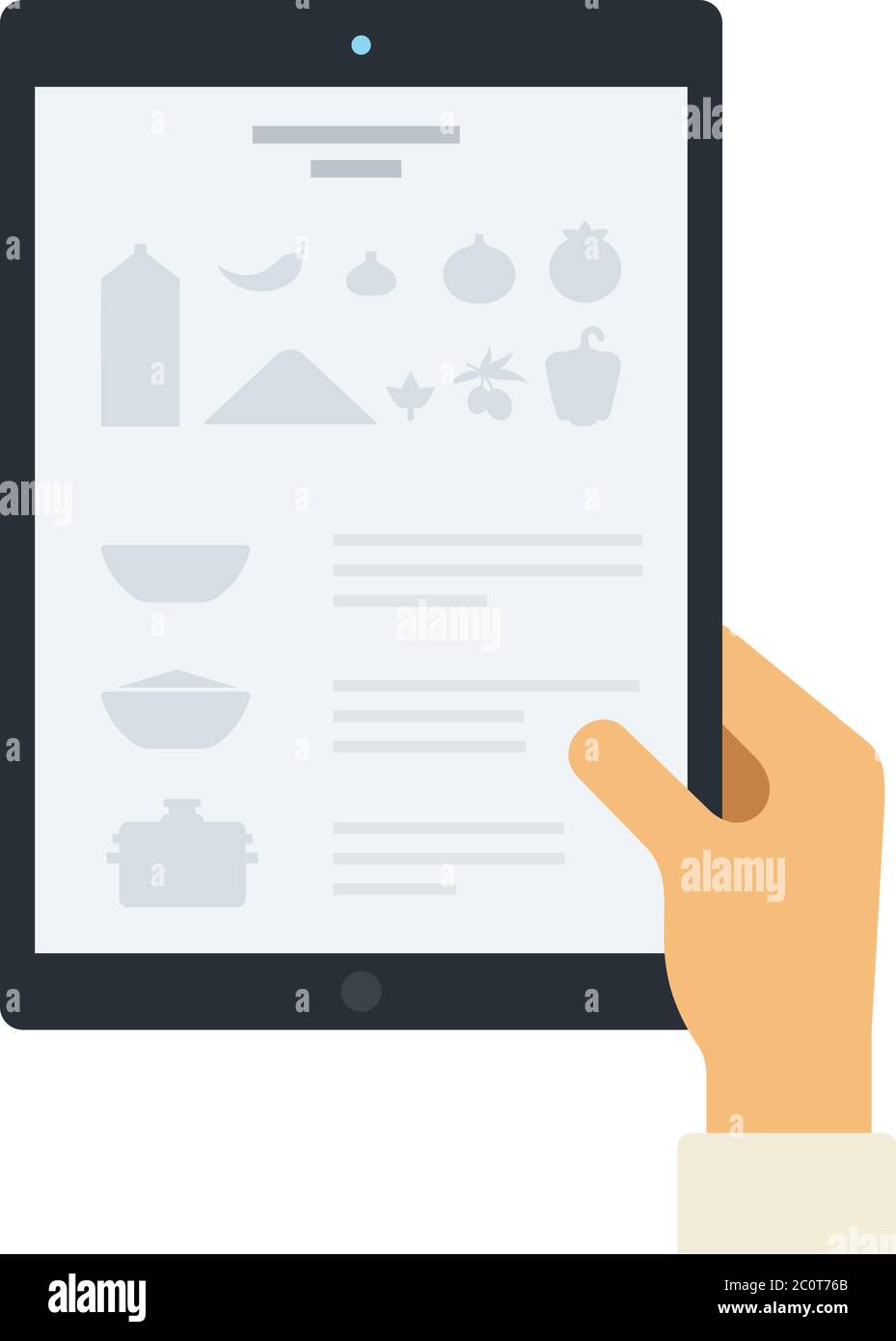 Recipe on the tablet screen flat icon vector isolated Stock Vector