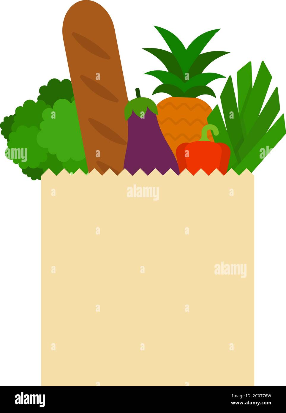 Paper bag with products flat icon vector isolated Stock Vector