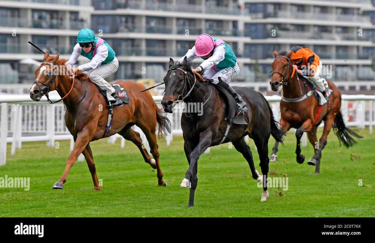 Breath Of Air ridden by Ryan Moore (right) wins the MansionBet’s Royal Ascot Special Handicap at Newbury Racecourse. Stock Photo