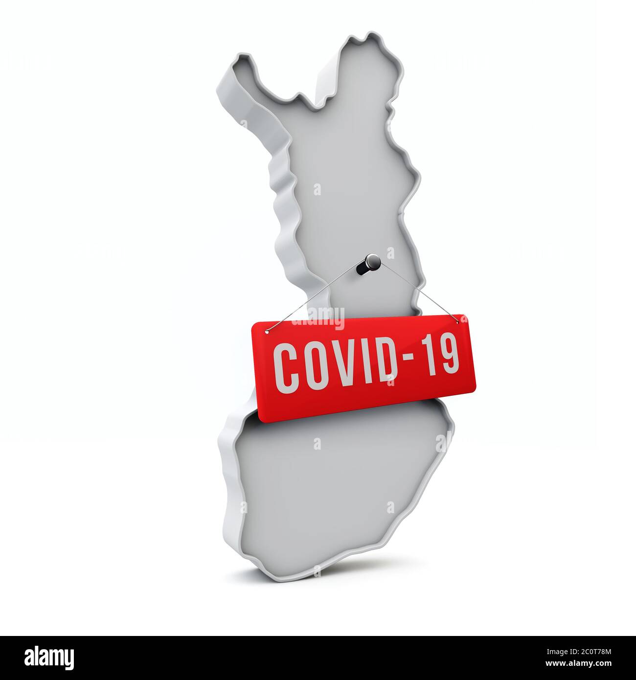 Finland simple 3D map with covid-19 red label 3D Rendering. Stock Photo