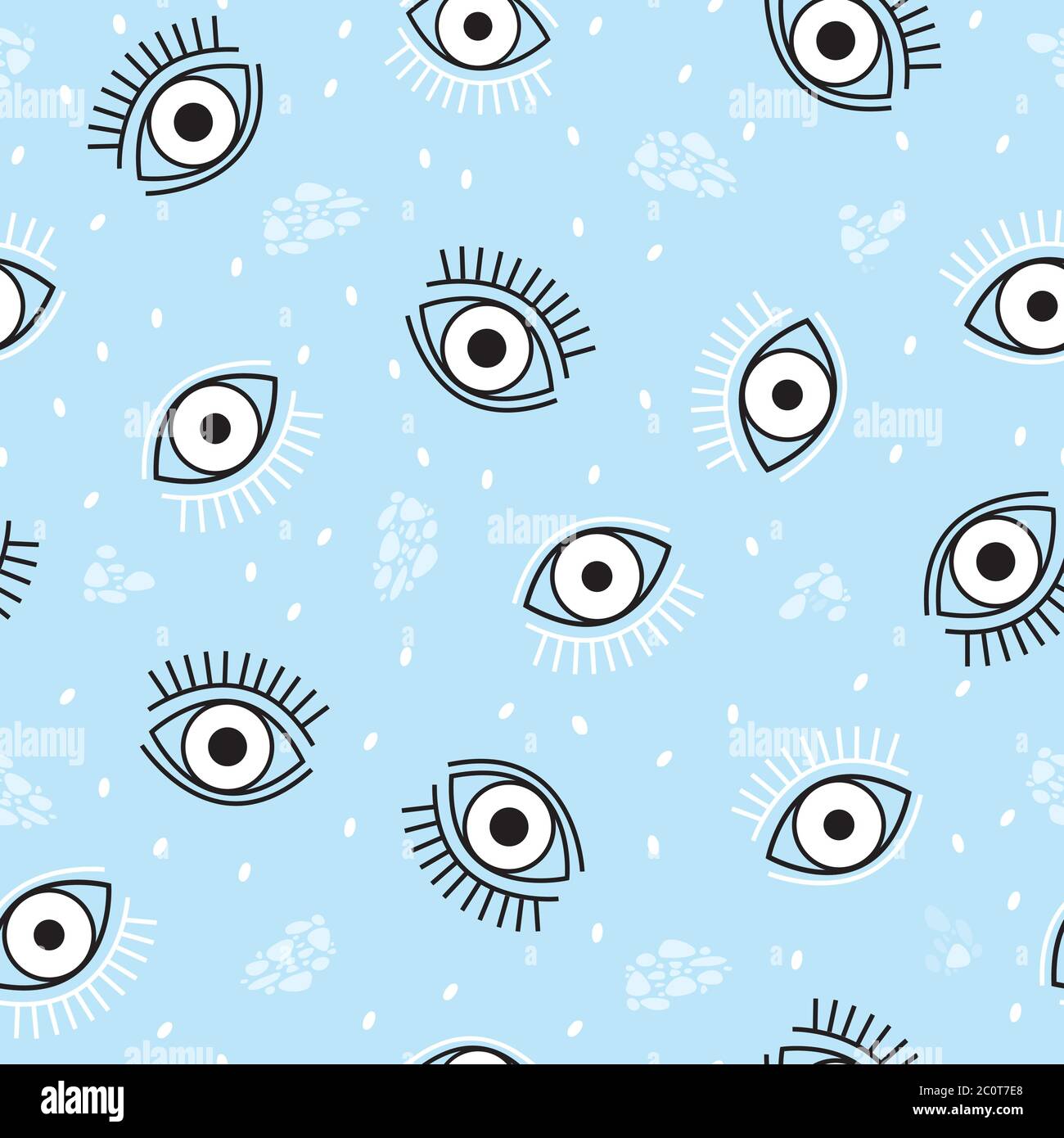 Seamless repeat pattern with white and black eyes and white dots.Perfect for textile, wallpaper and interior design. Stock Vector