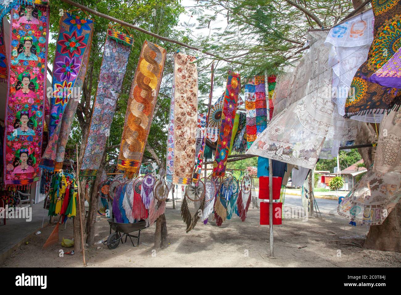 Roadside Souvenir Stand in Macario Gomez, Tulum to Coba Road, Quintana Roo, Mexico. Stock Photo