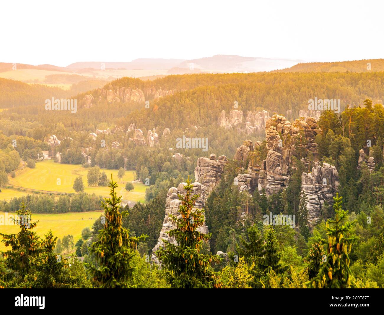 Aerial view of Adrspach sandstone towers in the middle of forest, Adspach, Czech Republic Stock Photo