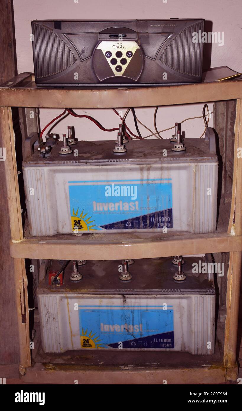 Domestic Inverter System with Batteries. An Inverter is used at home