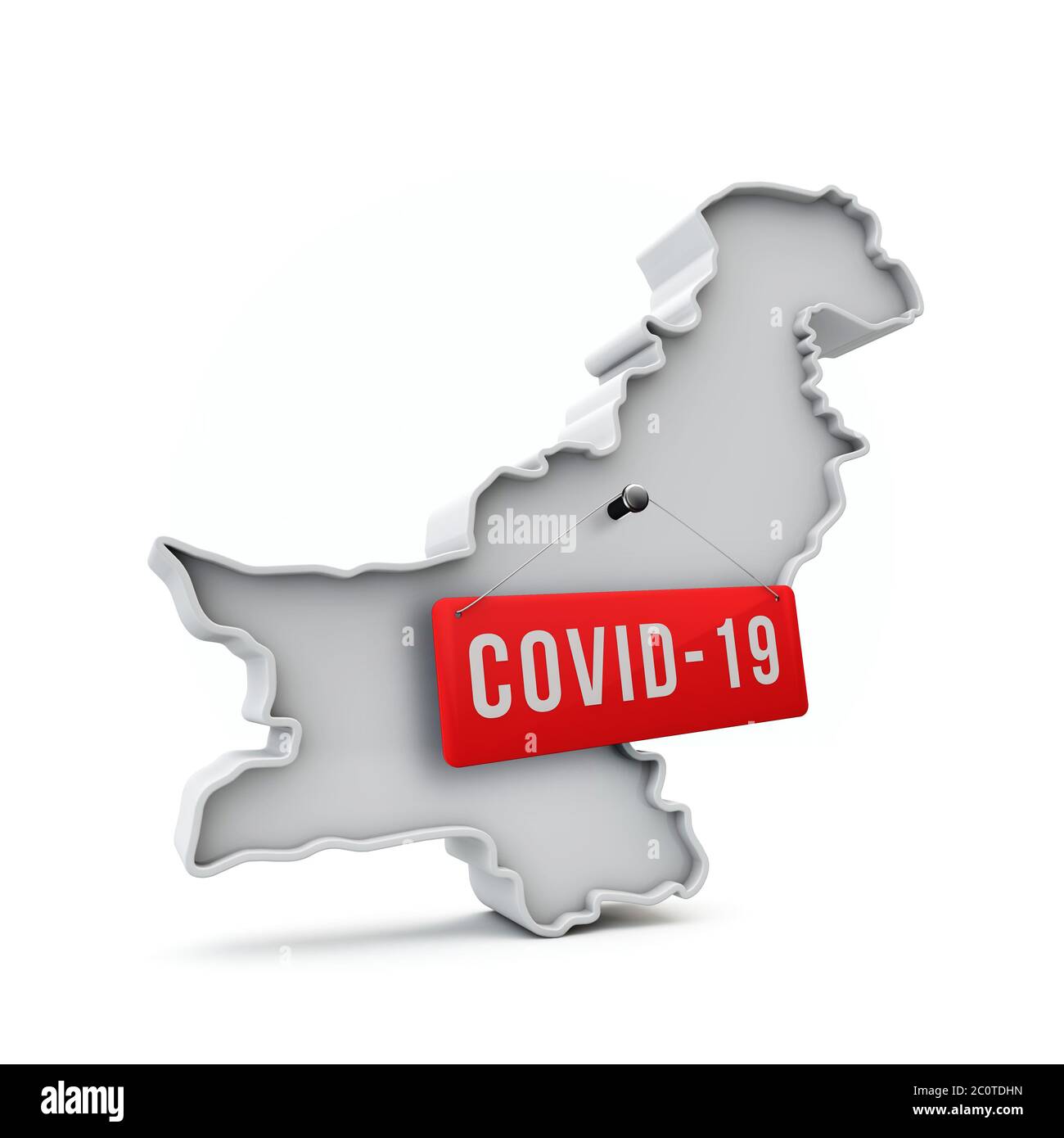 Pakistan simple 3D map with covid-19 red label 3D Rendering. Stock Photo