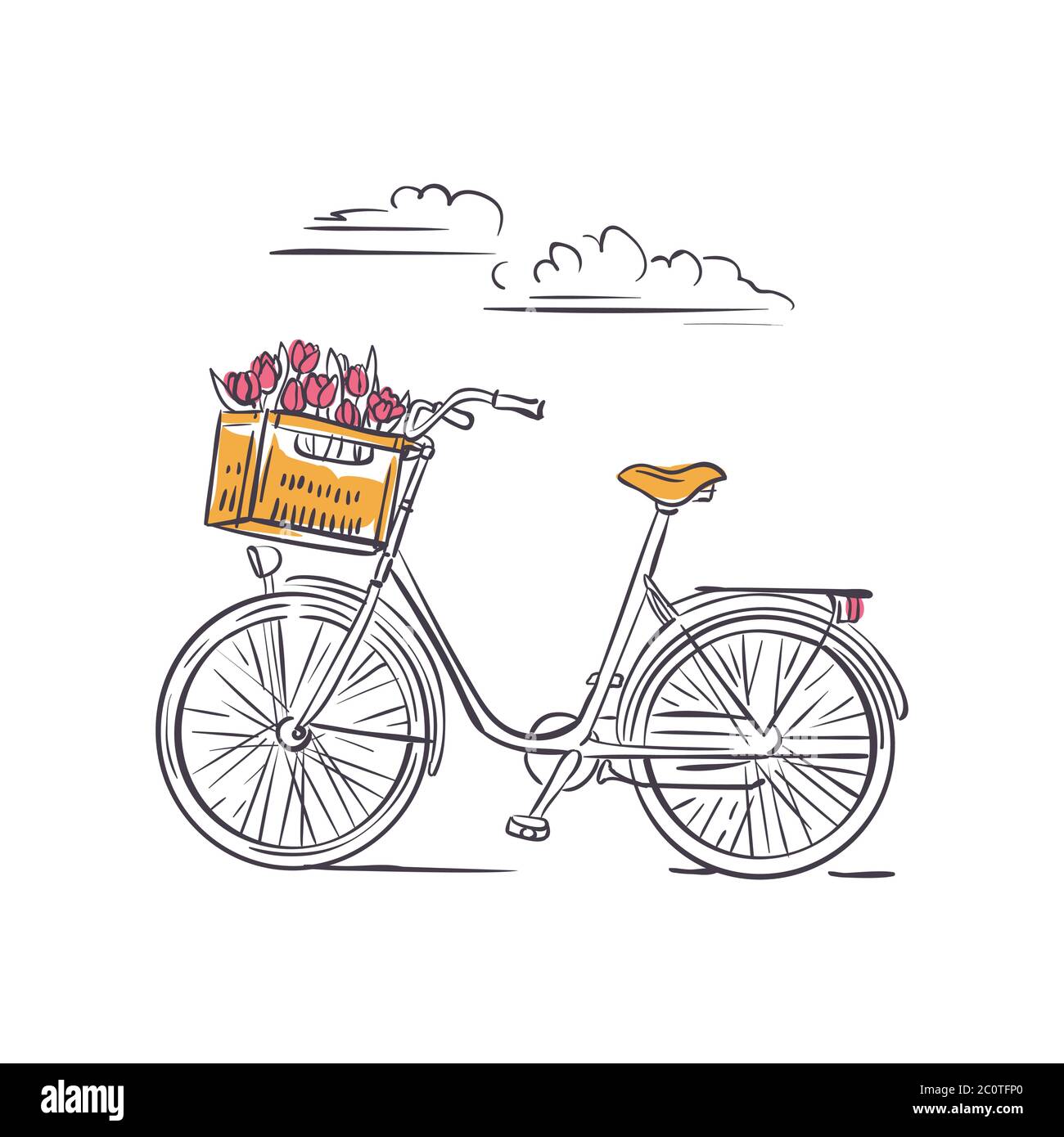 Bike in Amsterdam with basket and flowers. Vector doodle illustration Stock  Vector Image & Art - Alamy