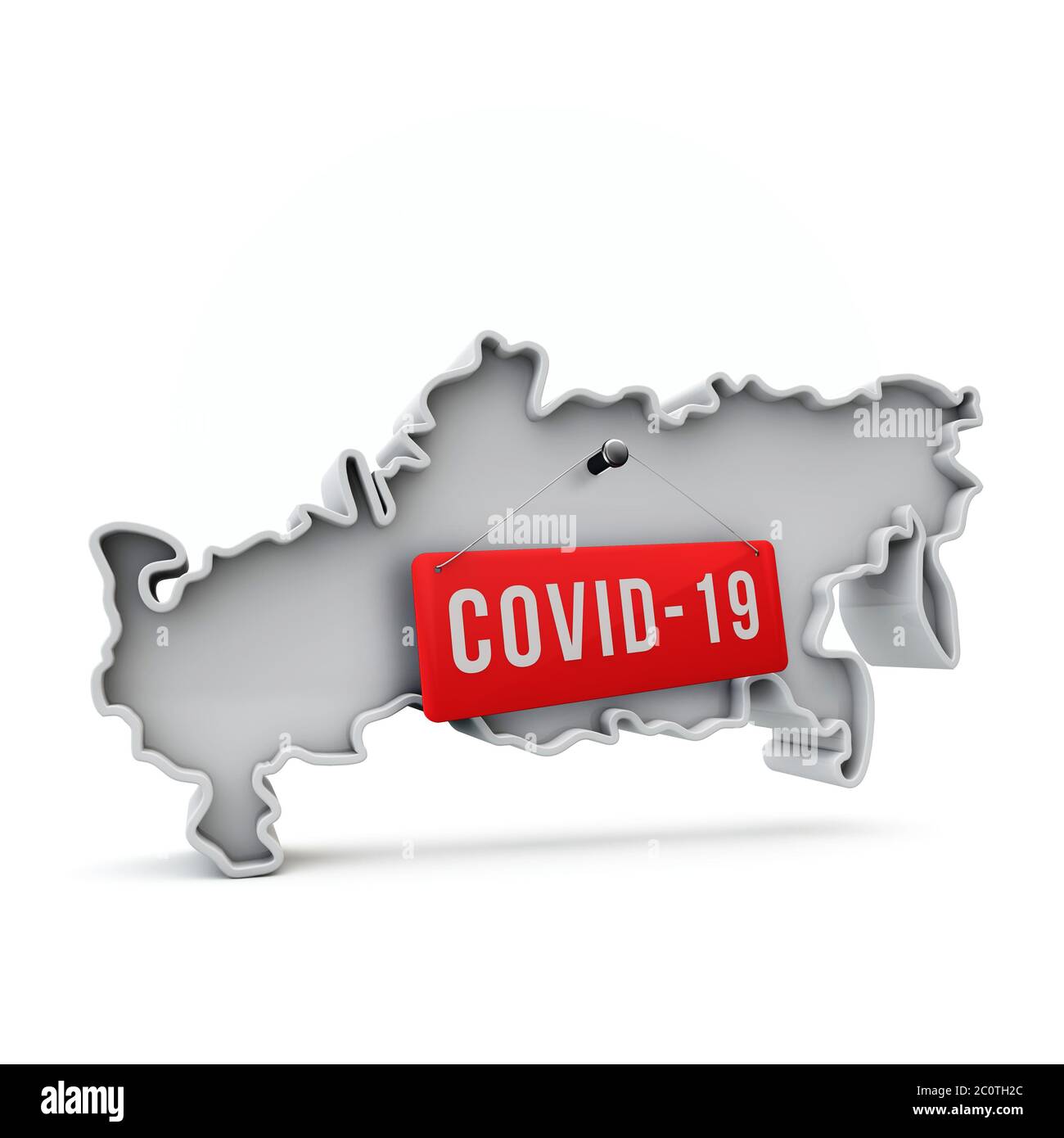 Russia simple 3D map with covid-19 red label 3D Rendering. Stock Photo