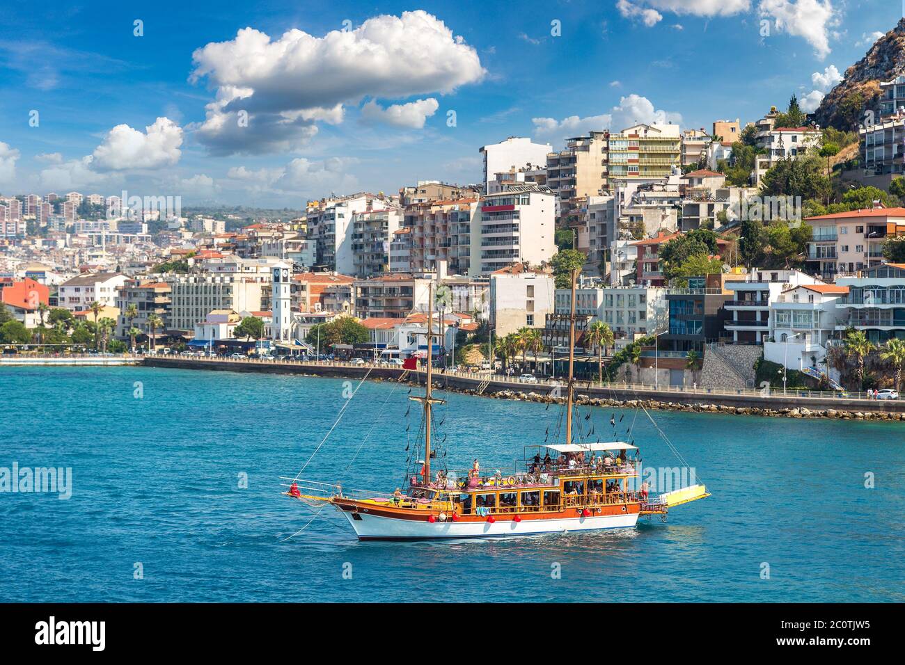 Ship in Kusadasi, Turkey in a beautiful summer day Stock Photo