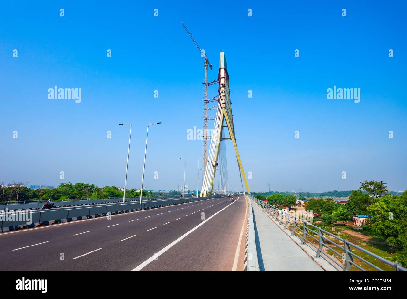 NEW DELHI, INDIA - OCTOBER 06, 2019: Signature Bridge is a cantilever spar cable stayed bridge through the Yamuna river in New Delhi, India Stock Photo
