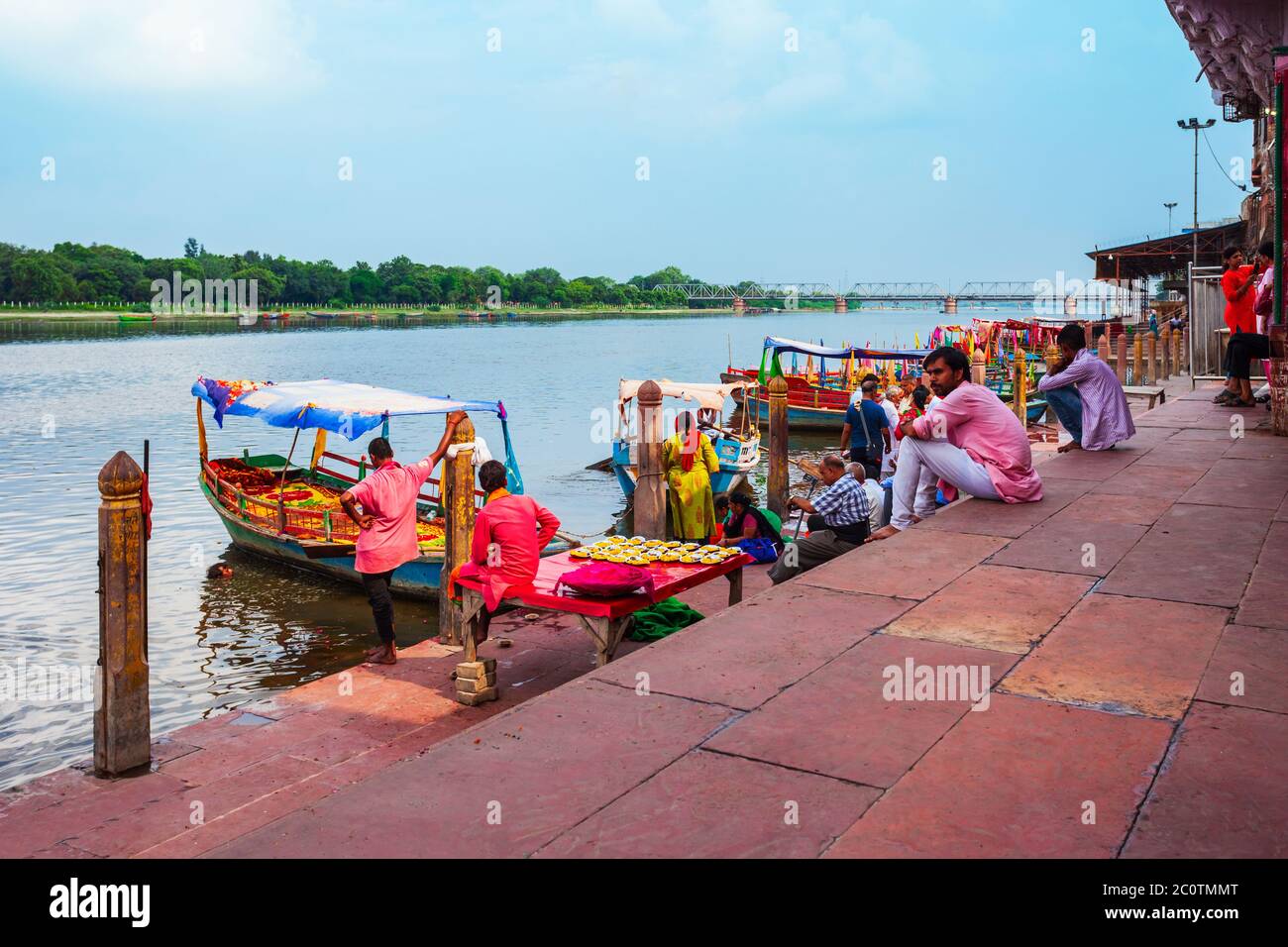 MATHURA, INDIA SEPTEMBER 20, 2019 Boats at the Vishram Ghat of