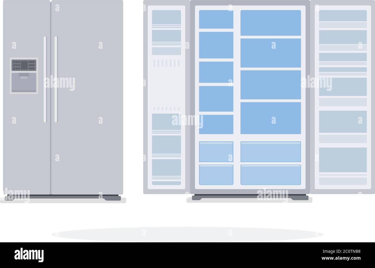 Indoor and outdoor empty refrigerator with two doors Stock Vector Image