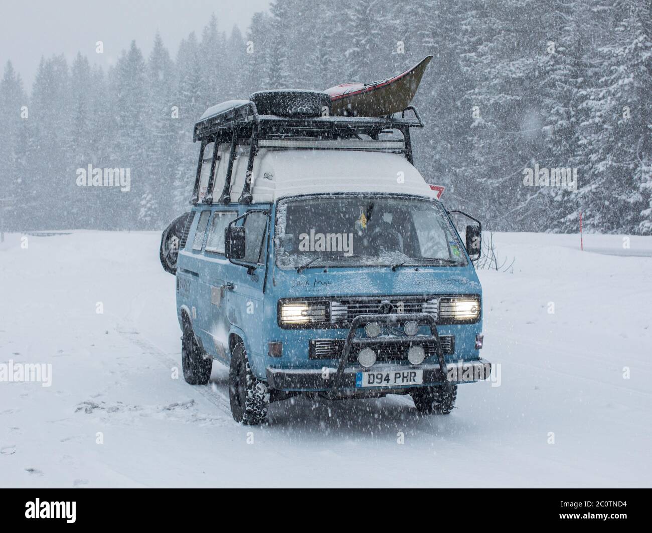 My VW T3 Syncro 4x4 campervan during a snowstorm in the arctic circle Stock  Photo - Alamy