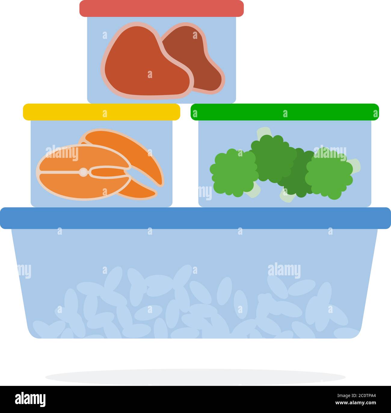 Food in plastic containers for refrigerated storage flat isolated Stock Vector