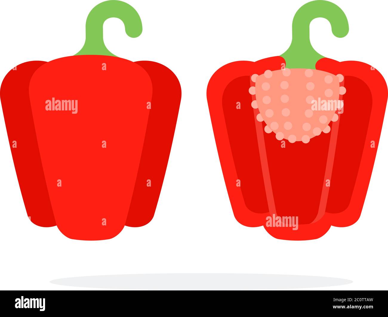 Whole red paprika with a stem and paprika in a section flat isolated Stock Vector