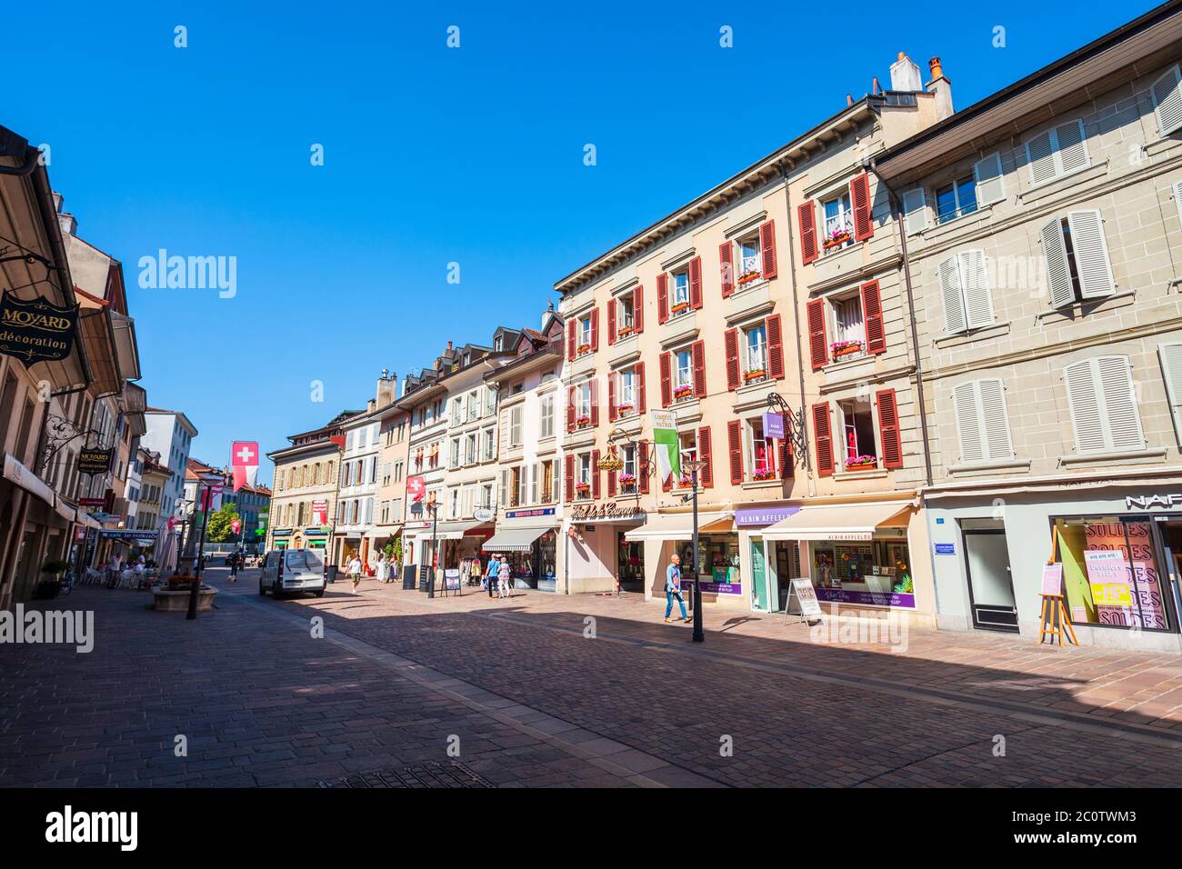 MORGES, SWITZERLAND - JULY 19, 2019: Morges is a town on the shores of Lake Geneva in the canton of Vaud in Switzerland Stock Photo