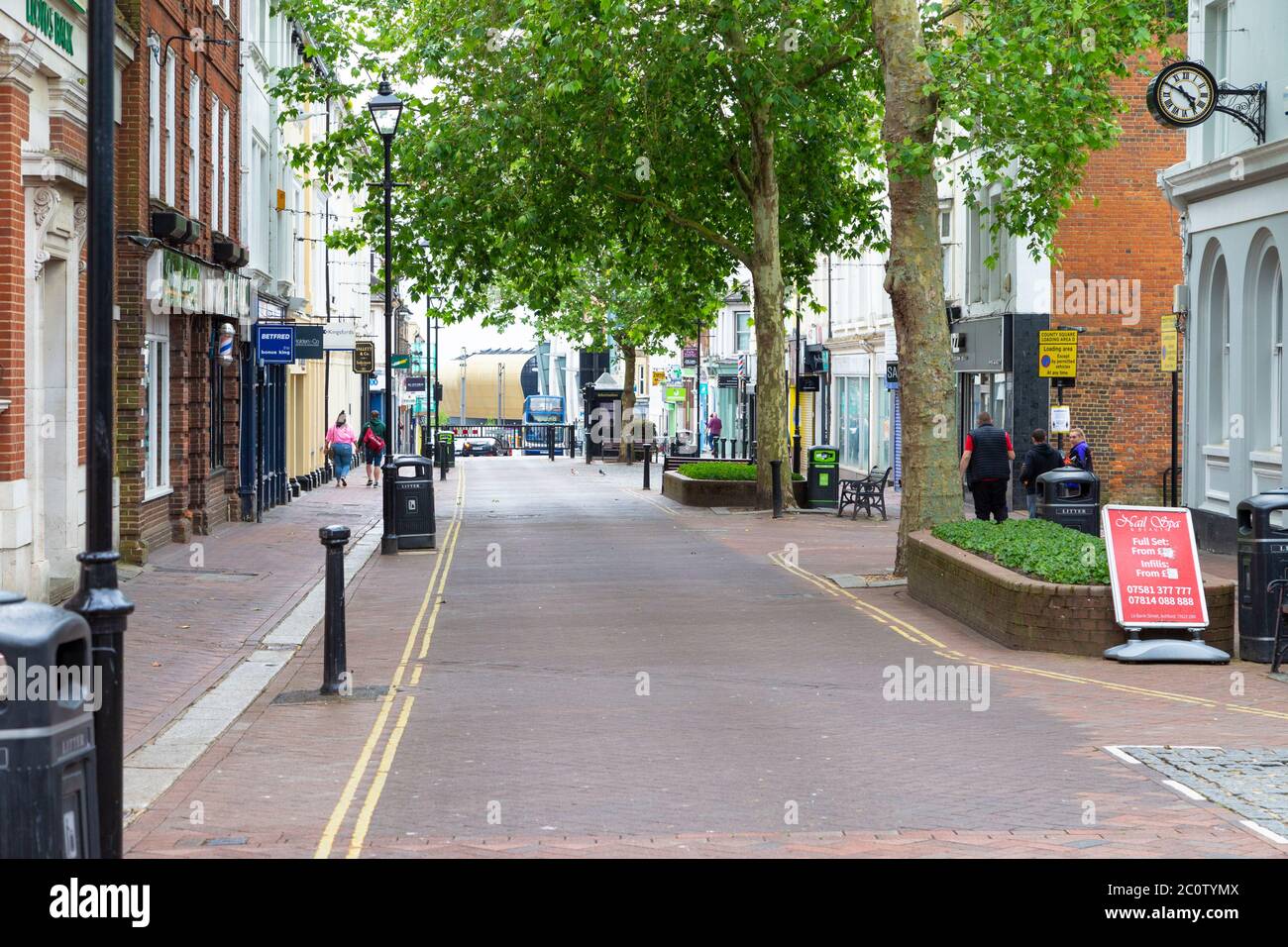 Ashford, Kent, UK. 12th Jun, 2020. With the impending opening of shops announced by the government from Monday, Ashford city centre appears to be deserted with very few signs of businesses about to reopen. Photo Credit: Paul Lawrenson/Alamy Live News Stock Photo