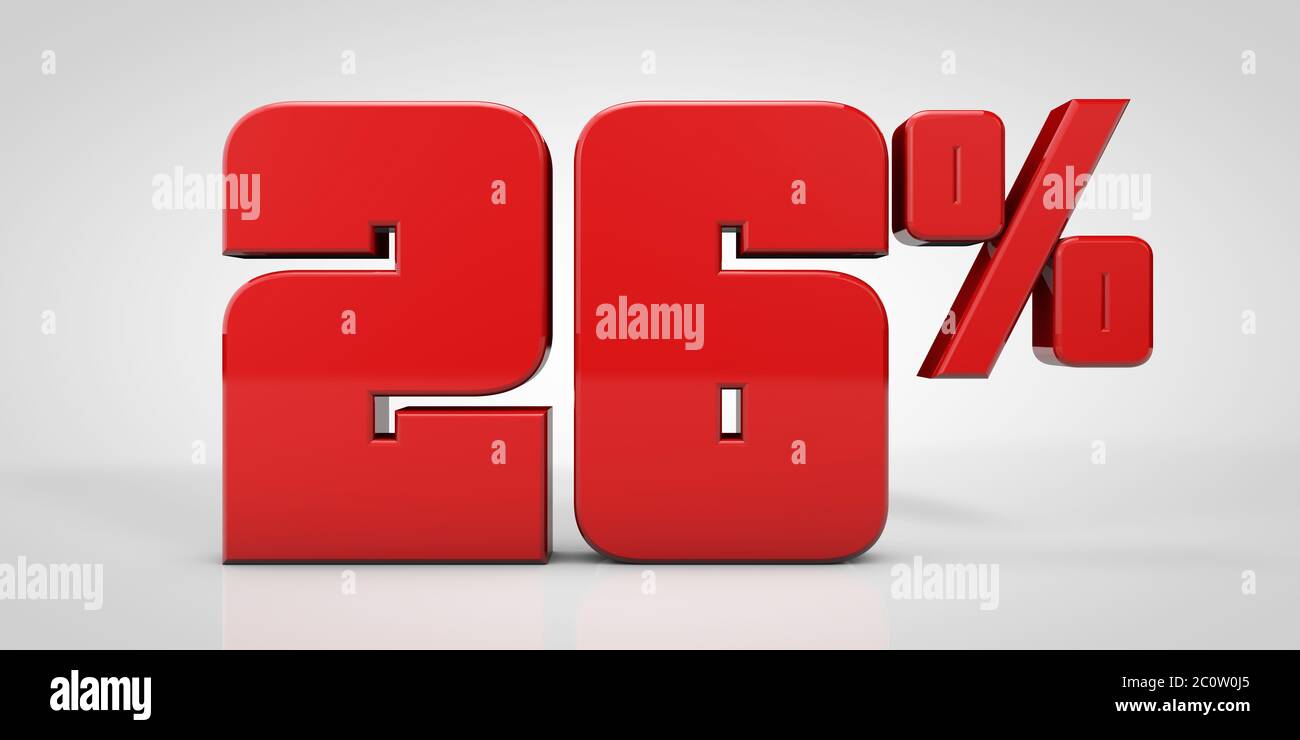 26% red text isolated on white background, 3d render illustration Stock ...