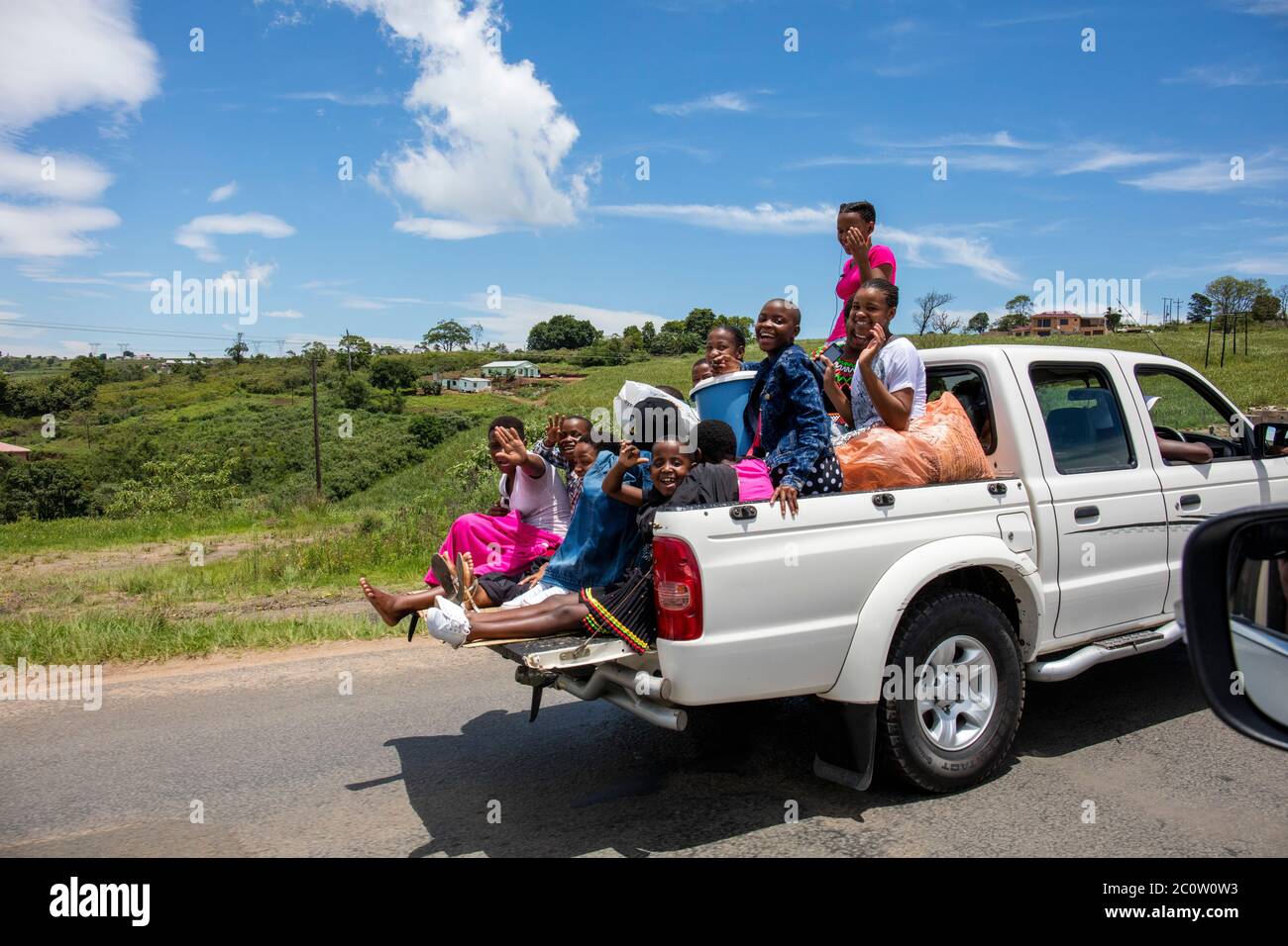 Children in the back of a pick up truck, KwaZulu Natal, South Africa