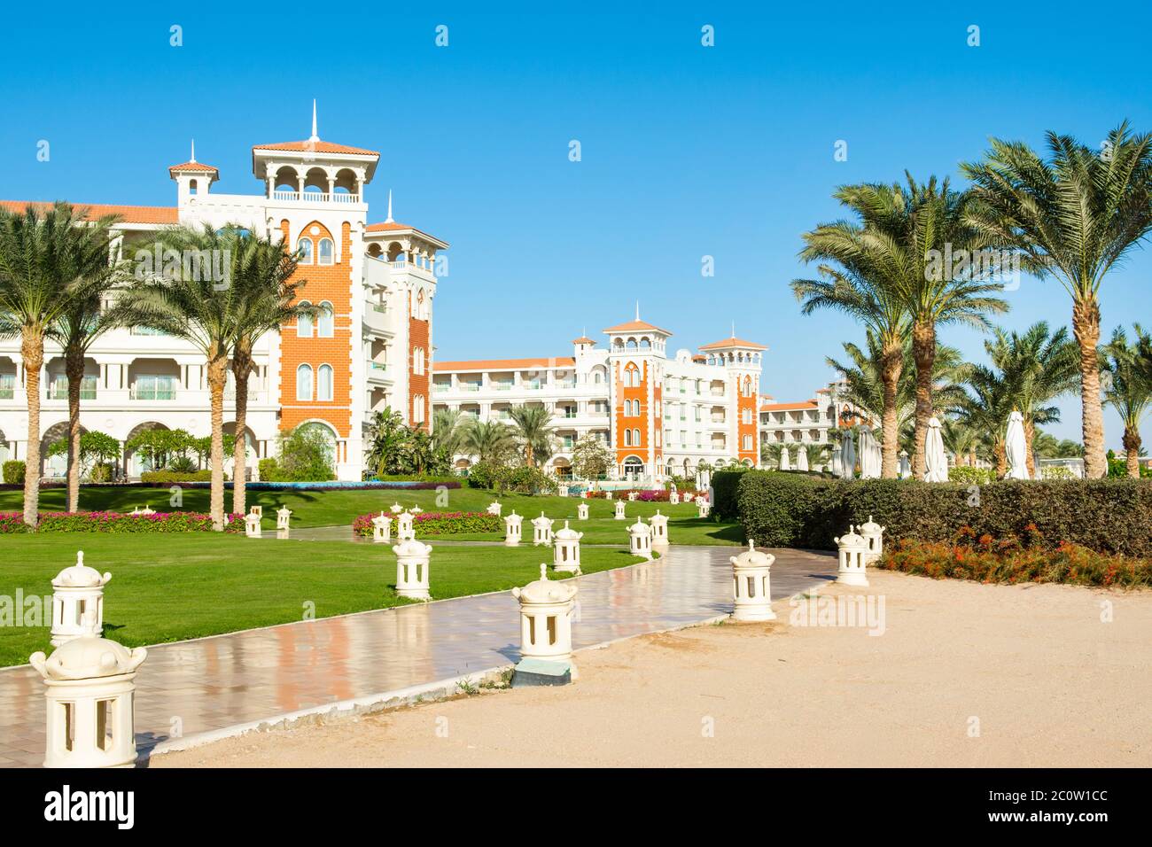 Sahl Hasheesh, Egypt - 1 November 2017: A public place with flowers and ...