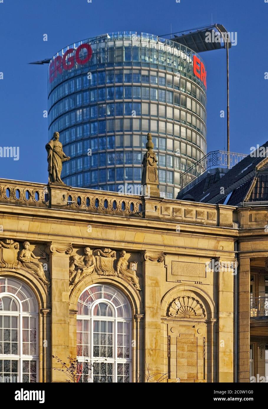 The district government building and high-rise building of the Ergo headquarters, Duesseldorf Stock Photo