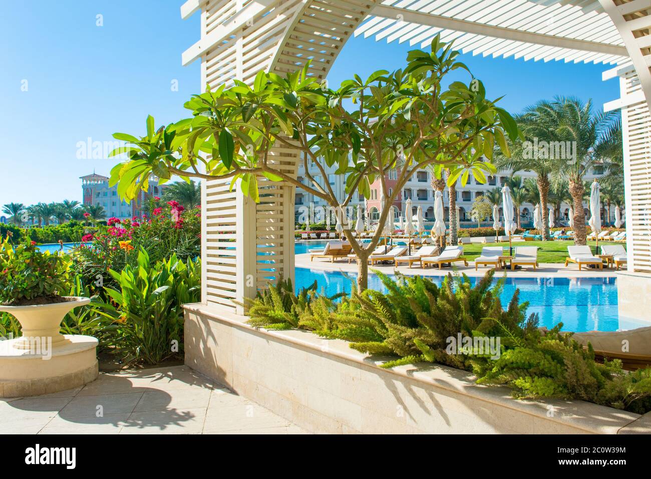 Sahl Hasheesh, Egypt - 1 November 2017: Beach restaurant in beautiful ...