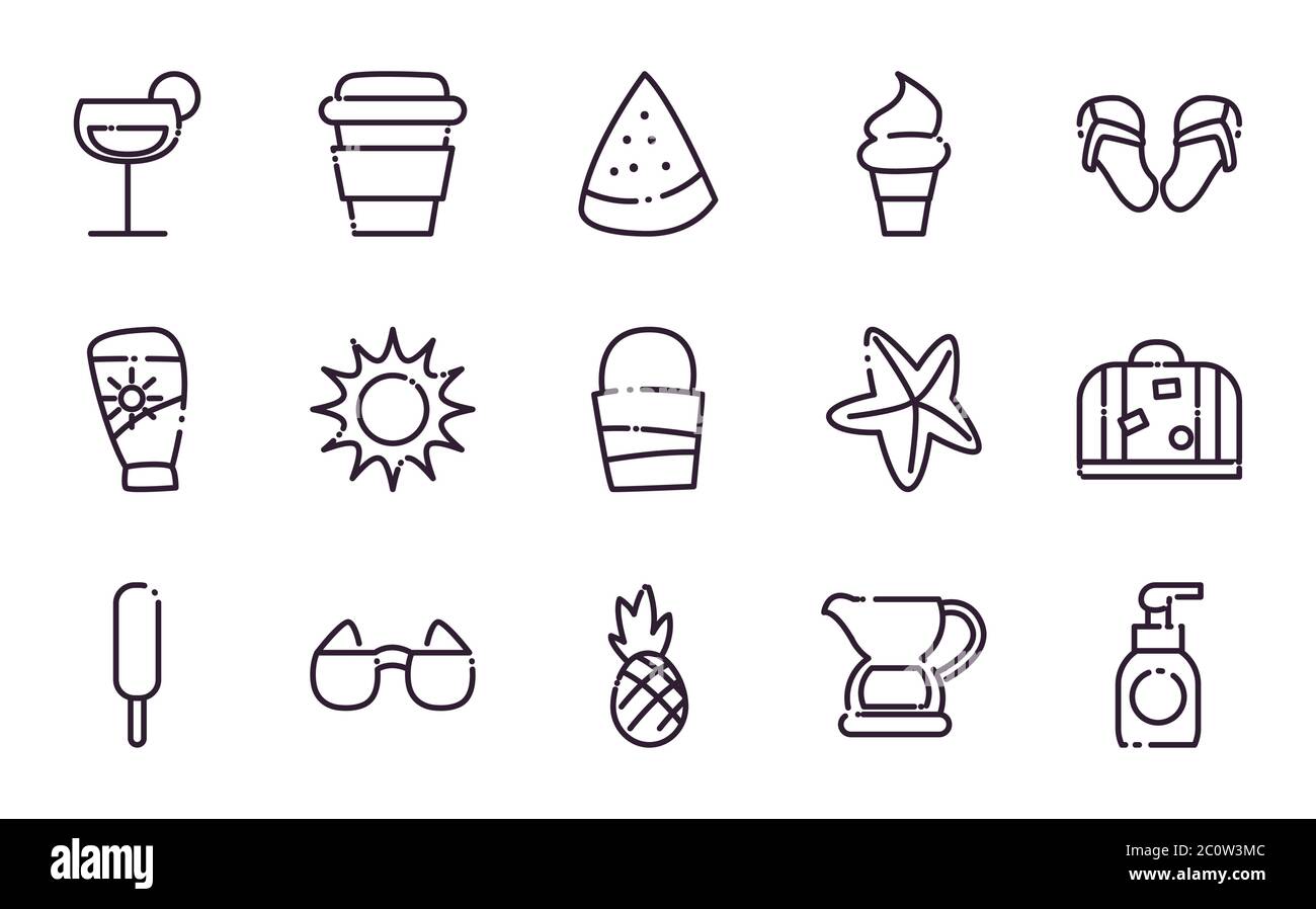 line style icon set design, Summer vacation and tropical theme Vector ...